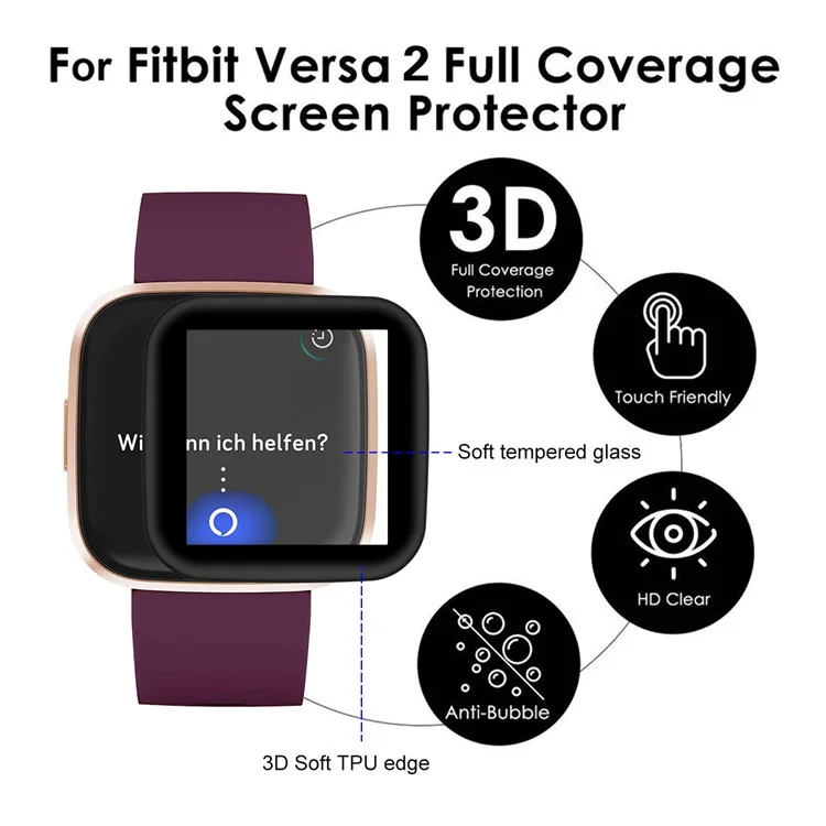 Hat Prince Cobertura Completa TPU Edge + Protetor de Tela de Vidro PMMA Para Fitbit Versa 2 (2019)