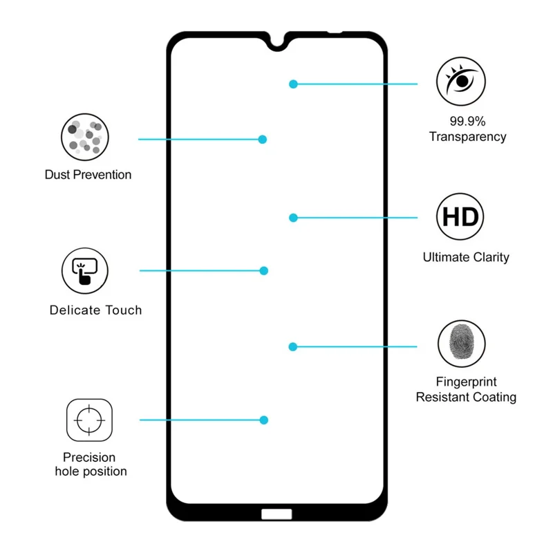 HAT PRINCE Full Glue Full Size 0.26mm 9H 2.5D Tempered Glass Screen Protector for Xiaomi Redmi Note 8T