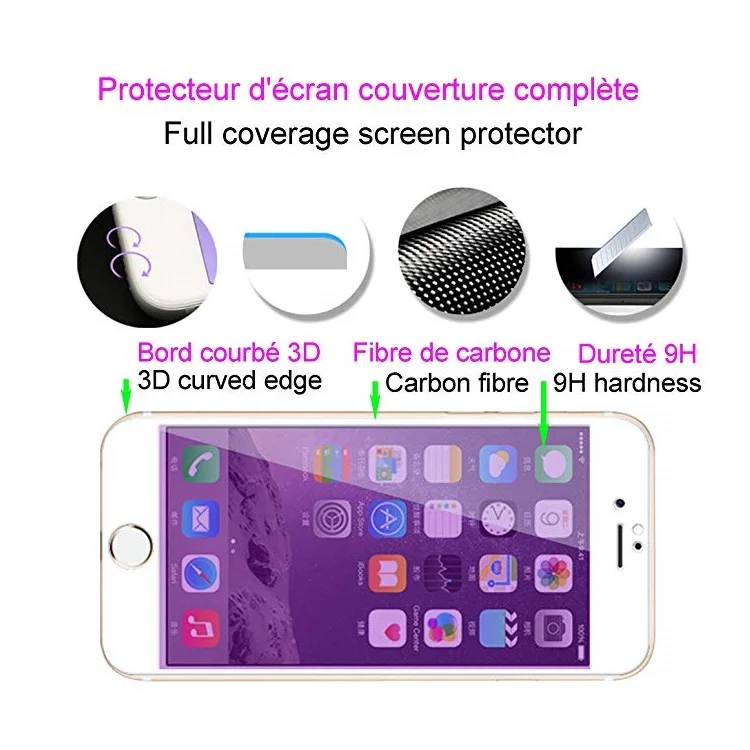 AMORUS for iPhone 6s 6 3D Plating Anti-blue-ray Tempered Glass Screen Protector Full Cover - Black