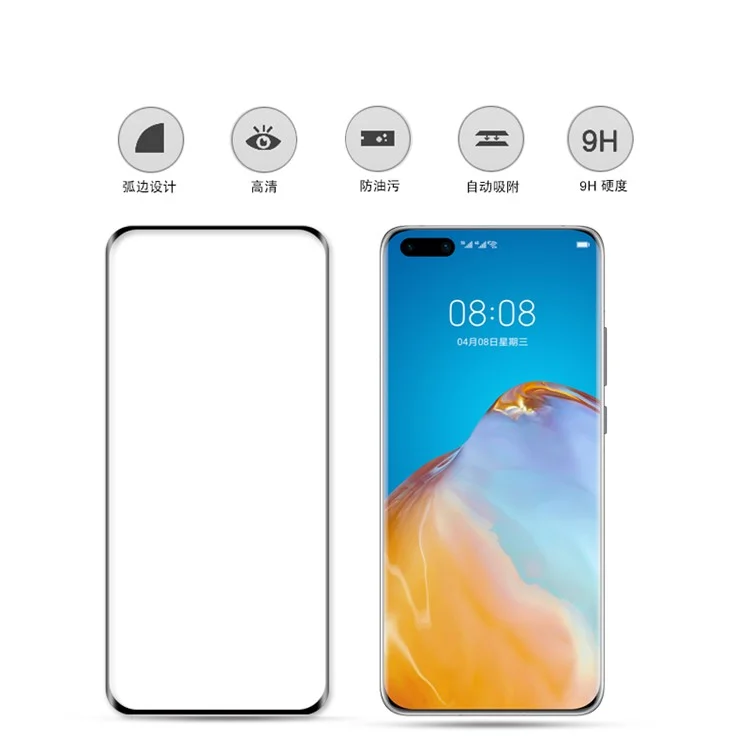 MOCOLO Protecteur d'écran en verre trempé 3D incurvé Couverture totale pour Huawei P40 Pro - Noir 