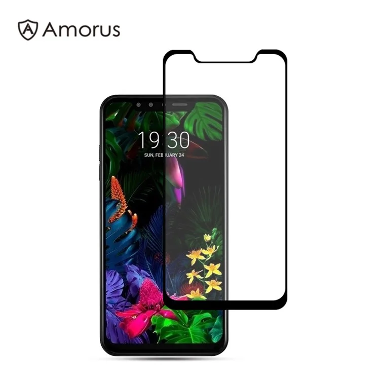 AMORUS Silk Printing Anti-explosion Full Glue Tempered Glass Full Screen Film for LG G8s ThinQ