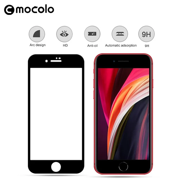 MOCOLO Silk Print Complete Covering Tempered Glass Screen Film per iPhone SE (2a Generazione) / 8 / 7 4,7" - Nero