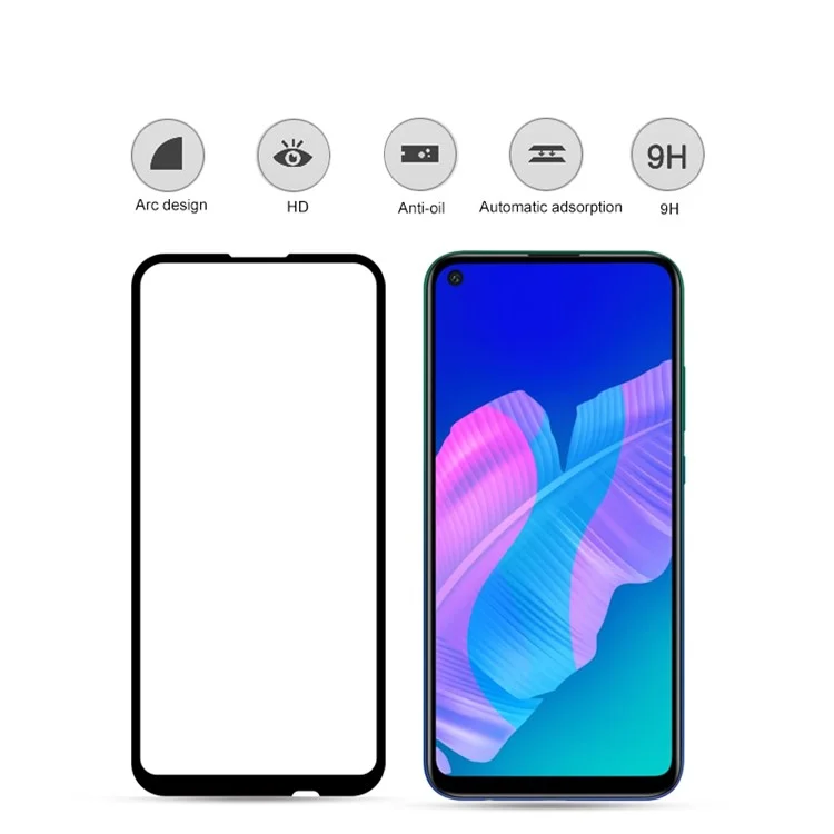 MOCOLO pour Huawei P40 lite E / Y7p [Colle complète] Impression de soie en verre trempé écran complet Protecteur anti-explosion - Noir