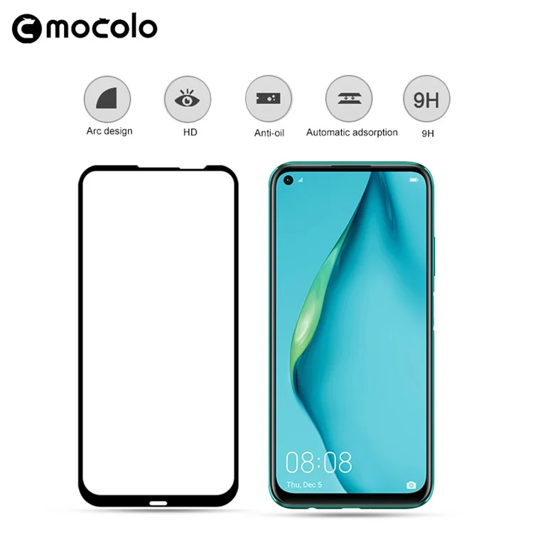 MOCOLO for Huawei P40 lite/Nova 7i/Nova 6 SE [Full Glue] Silk Printing Tempered Glass Full Screen Protector Film - Black