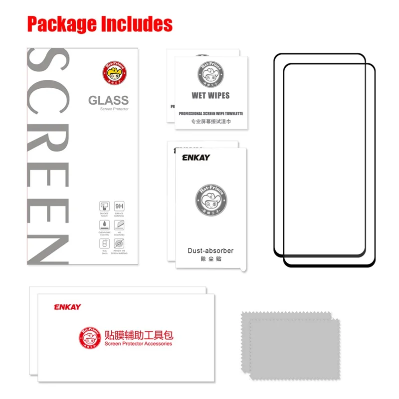 ENKAY HAT PRINCE 2Pcs/Set Full Glue 0.26mm 9H 2.5D Tempered Glass Full Screen Protector Cover for Xiaomi Redmi Note 9