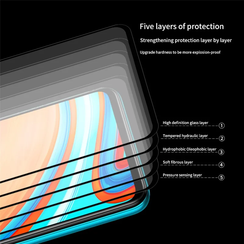ENKAY HAT PRINCE 2Pcs/Set Full Glue 0.26mm 9H 2.5D Tempered Glass Full Screen Protector Cover for Xiaomi Redmi Note 9
