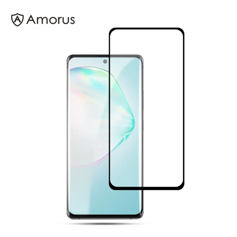 AMORUS Full Glue Full Cover Silk Printing Protective Tempered Glass  Screen Film for Samsung Galaxy A91 / S10 Lite - Black