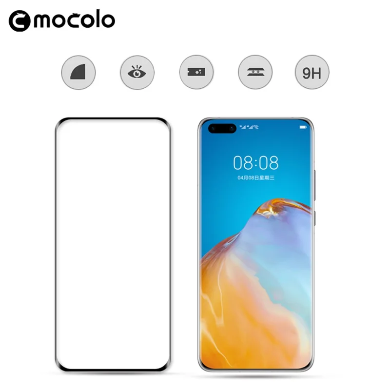 MOCOLO 3D Curved Full Screen Tempered Glass Screen Protector Film (Full Glue) per Huawei P40 Pro - Nero
