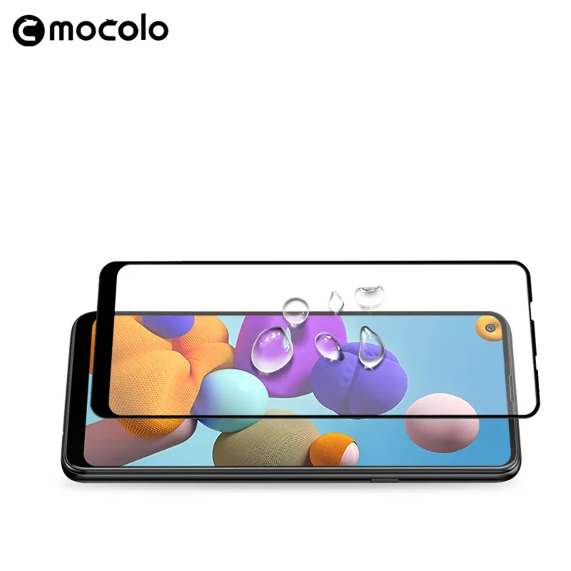 MOCOLO Silk Printing Tempered Glass Film for Samsung Galaxy A21s, HD Clear Full Size Full Glue Double Defense Anti-explosion Screen Protector - Black