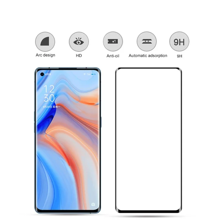 Protecteur D'écran Incurvé Mocolo 3D Pour OnePlus 8 / Oppo Reno 3 Pro 5g / Reno4 Pro 5g / Reno 5 Pro 5G, Couverture Complète Film Complet en Verre Trempé de Colle Complète HD