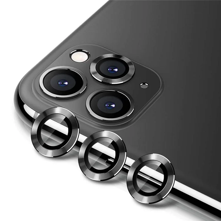 ENKAY 3Pcs/Set Metal Frame + Tempered Glass Phone Camera Lens Protector for Apple iPhone 11 Pro / 11 Pro Max - Black