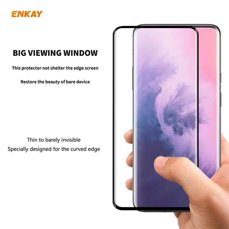 ENKAY 0,26 mm 9H 3D Curved Full Glue Tempered Glass Full Screen Film for OnePlus 7T Pro/7 Pro