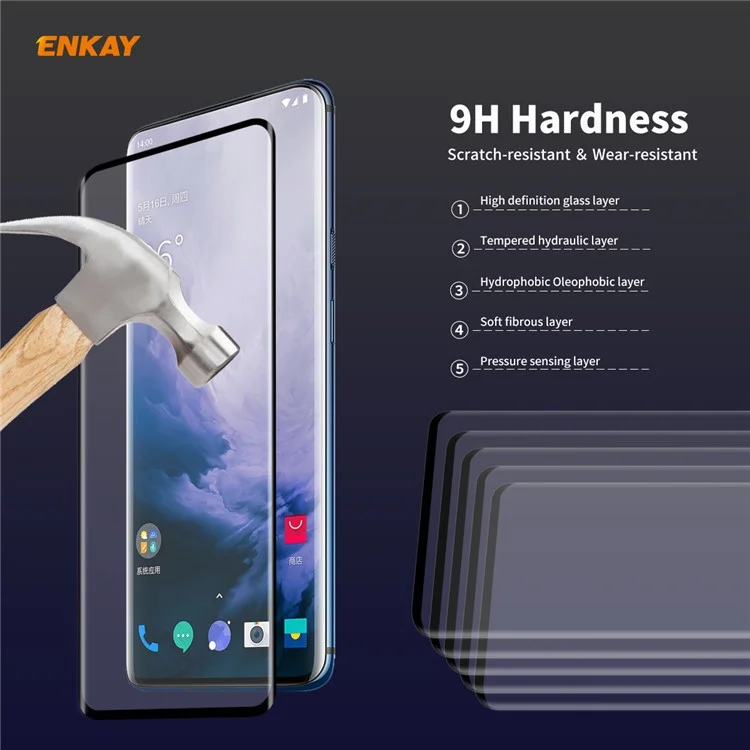 ENKAY 0,26 mm 9H 3D Curved Full Glue Tempered Glass Full Screen Film for OnePlus 7T Pro/7 Pro