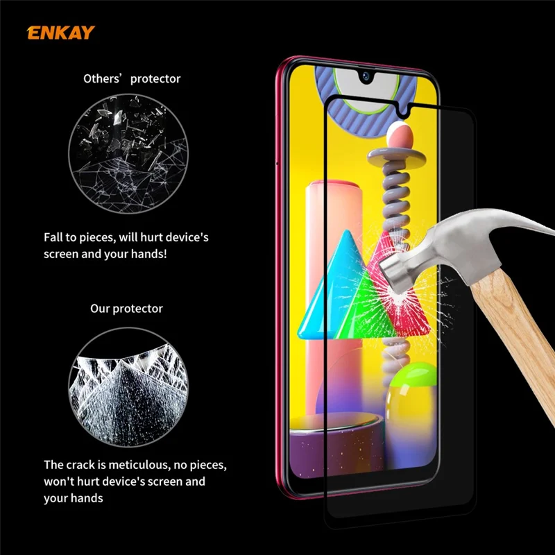 ENKAY HAT PRINCE Volledige Lijm Volledige Maat 0,26 mm 9H 2.5D Gehard Glas Screenprotector voor Samsung Galaxy M31 / Galaxy M21