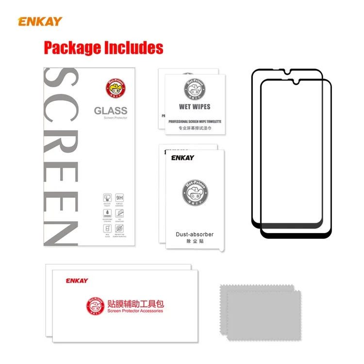2PCS/Set HAT PRINCE Película de Vidrio Templado de Tamaño Completo 0.26mm 9H 2.5D Borde Curvo para Huawei Y6p