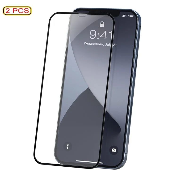 BASEUS 2Pcs/Set For iPhone 12 Pro Max 6.7 inch Screen Protector 0.23mm Full Screen Coverage Curved Tempered Glass Films - Black