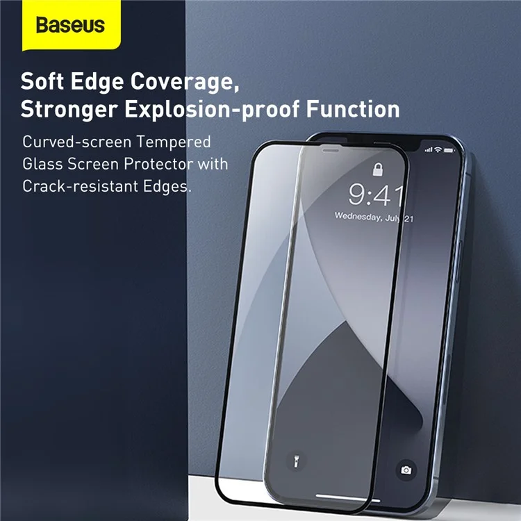 BASEUS 2 PCS 0,23 mm Pellicole in Vetro Temperato Curvo a Copertura Totale per iPhone 12 5,4 pollici - Nero