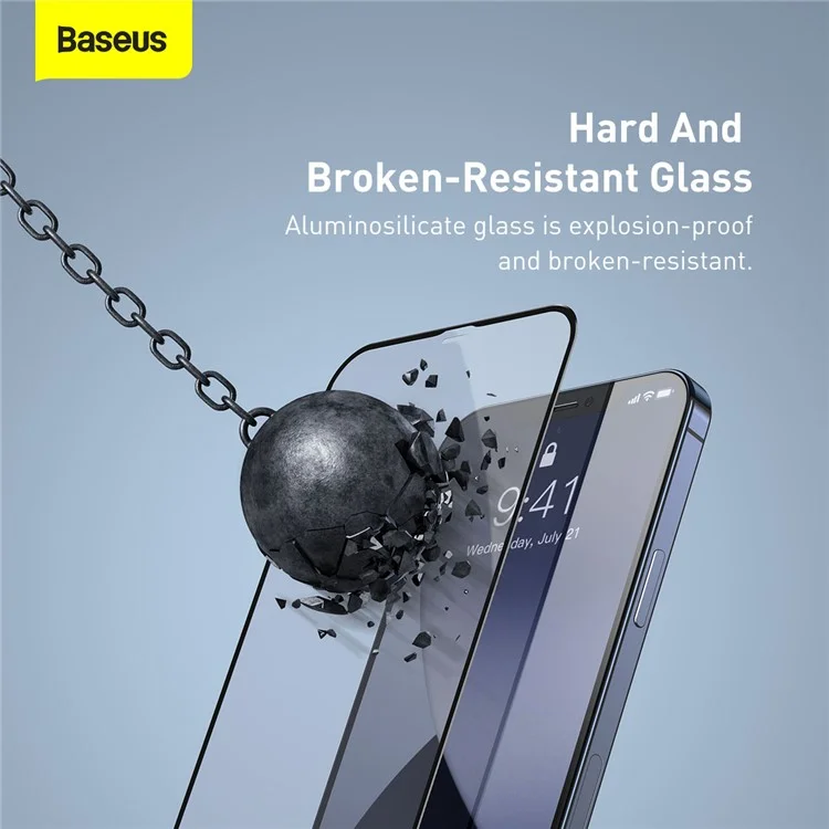 BASEUS 2 PCS 0,23 mm Pellicole in Vetro Temperato Curvo a Copertura Totale per iPhone 12 5,4 pollici - Nero