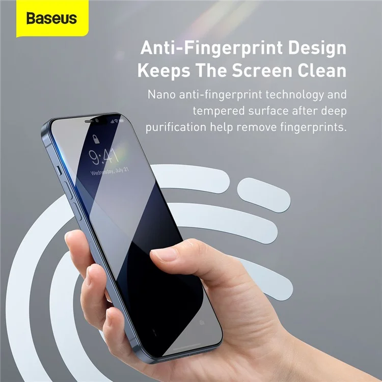 BASEUS 2 PCS 0,23 mm Pellicole in Vetro Temperato Curvo a Copertura Totale per iPhone 12 5,4 pollici - Nero