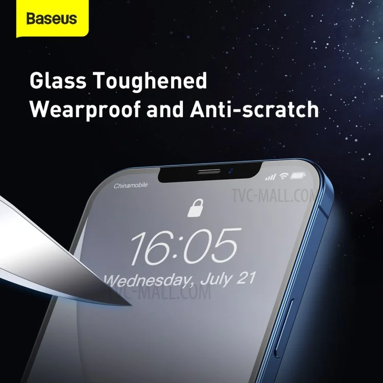 BASEUS 2 PCS 0.25mm Matte Full Screen Cover Tempered Glass Films for iPhone 12 mini