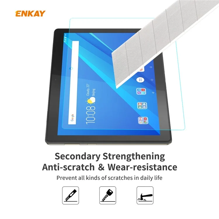 ENKAY Película de vidrio templado de 0,33 mm, 9H, 2,5D, borde curvo para la Lenovo Smart Tab M10 de 10,1 pulgadas 