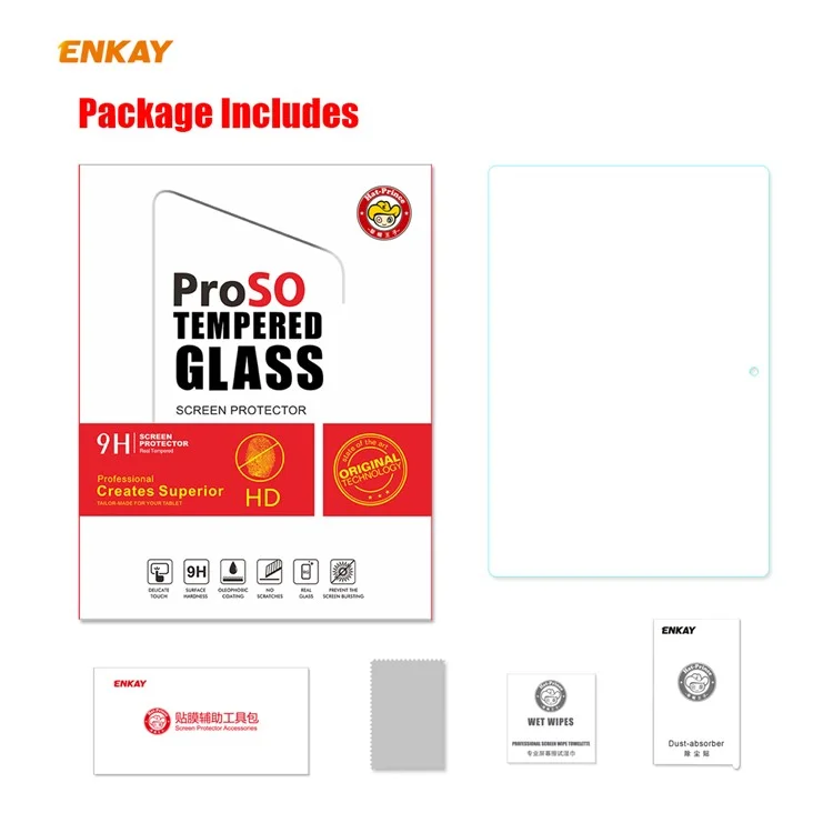 ENKAY Película de vidrio templado de 0,33 mm, 9H, 2,5D, borde curvo para la Lenovo Smart Tab M10 de 10,1 pulgadas 