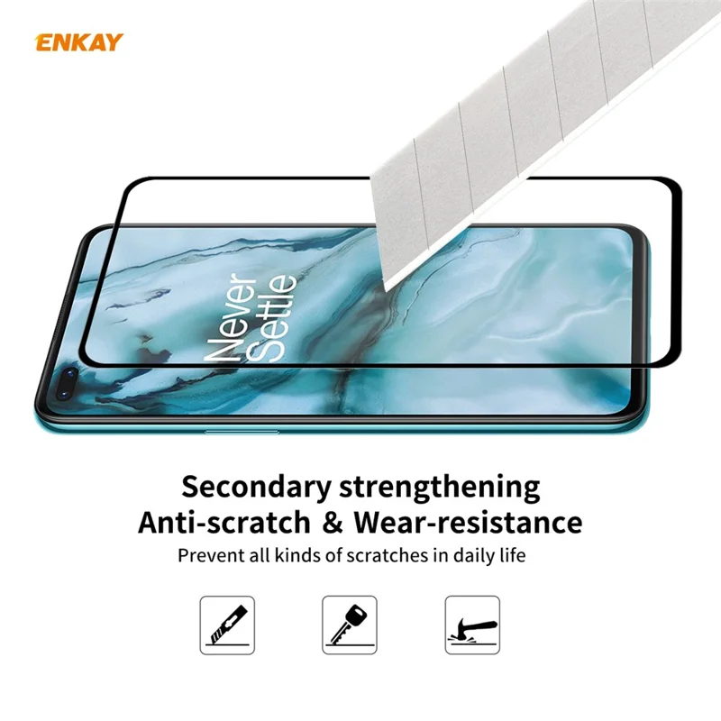 ENKAY HAT PRINCE Full Glue 0.26mm 9H 2.5D Arc Edge Full Size Tempered Glass Screen Film for OnePlus Nord