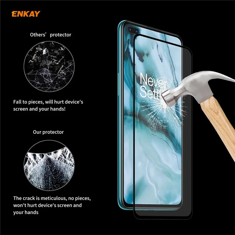 Set de 2 pièces ENKAY HAT PRINCE Glue Full 0,26 mm 9H 2,5D Arc Edge Full Size Film de protection d'écran en verre trempé pour OnePlus Nord