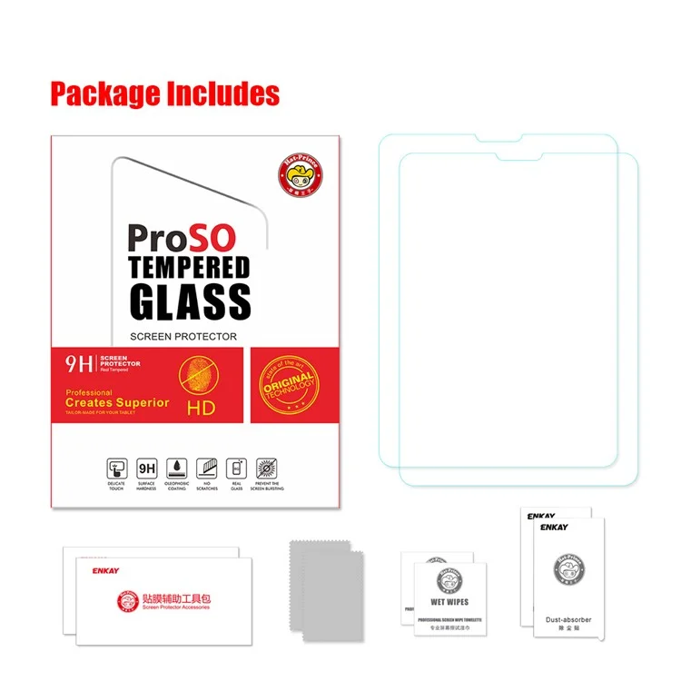 enkay 2pcs/set 0,33 mm 9h 2,5d protettore a schermo in vetro temperato per bordo per ipad (2020)/air (2022)/pro 11 pollici (2021) (2020) (2018)