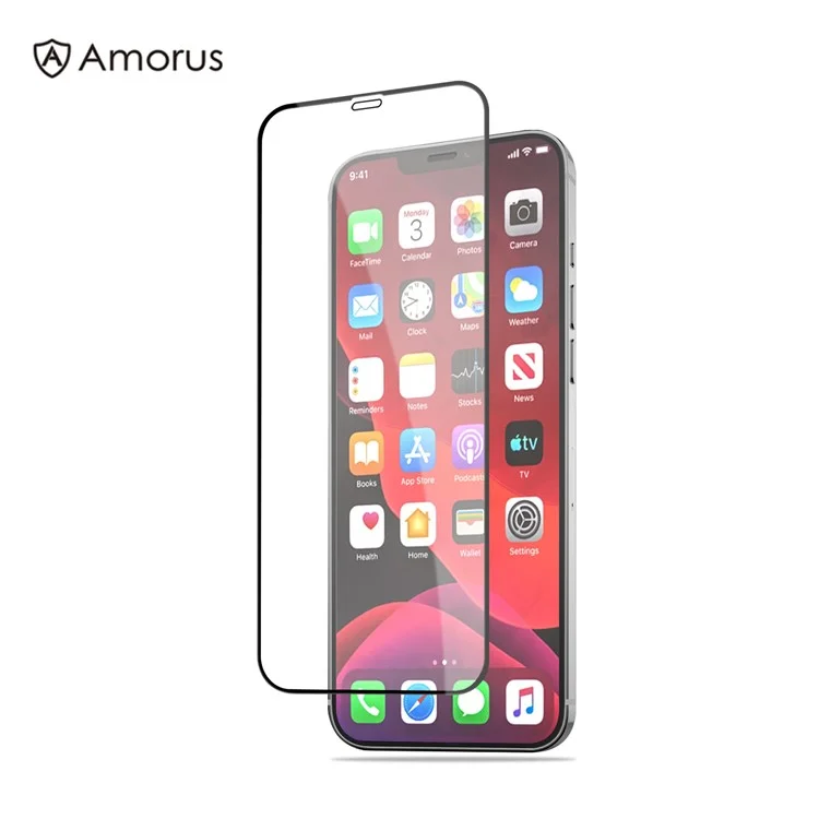 Amorus Seidendruck HD Temperiertes Glas Vollkleber Volldeckungsbildschirmschutz Für Iphone 12 Mini - Schwarz