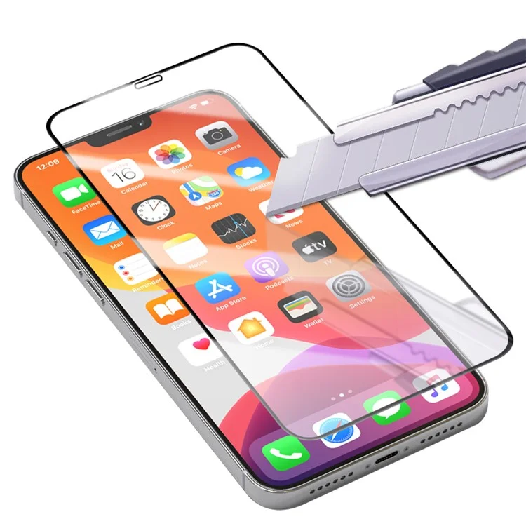 AMORUS Silk Print HD Tempered Glass Full Glue Full Coverage Screen Protector für iPhone 12 Mini - Schwarz