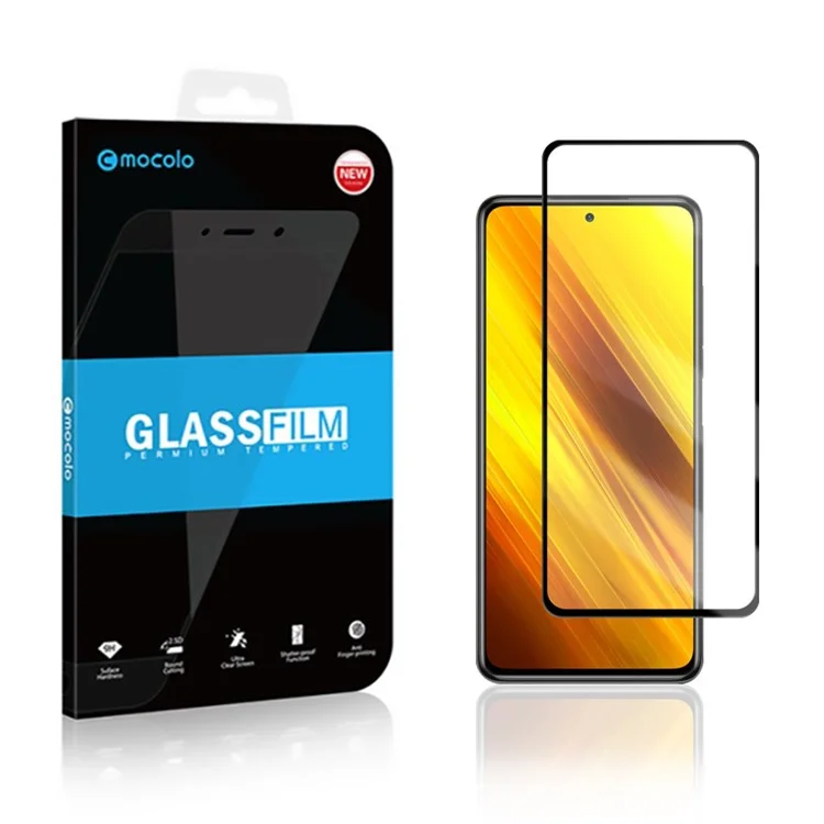 Mocolo Anti-explosion Temperad Glass Per Xiaomi Poco X3 NFC / Poco X3 / X3 Pro, Doppia Difesa Full Size Full Wlue Silk Printing Clear Film HD - Nero