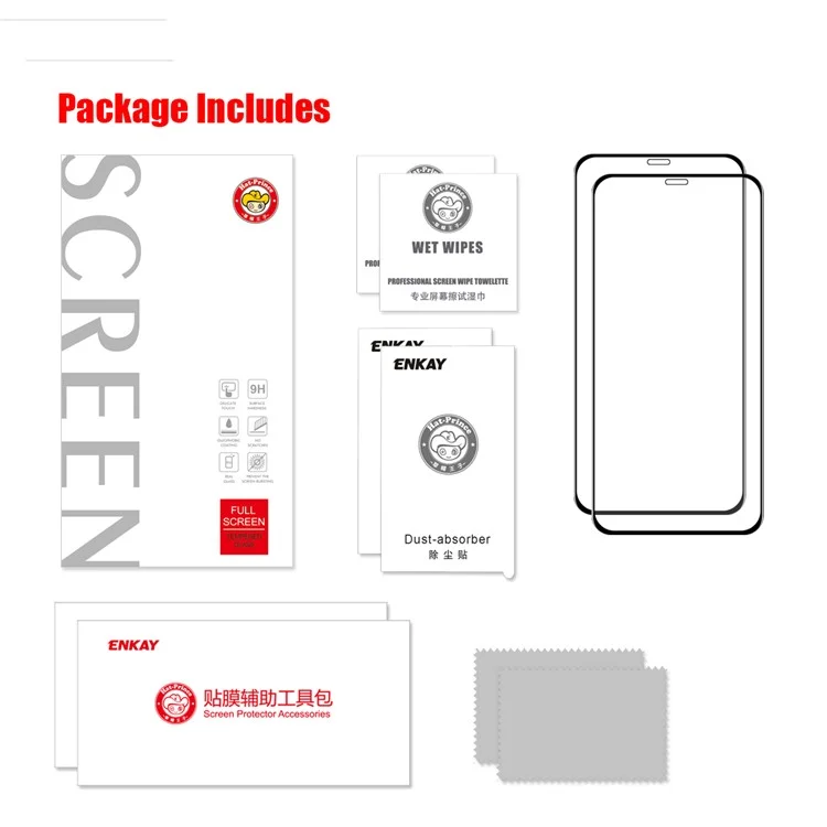2PCS / Set ENKAY HAT PRINCE 0.26mm 9H 2.5D Cobertura completa de pegamento Protector de pantalla de vidrio templado de cobertura total para iPhone 12 Pro / iPhone 12