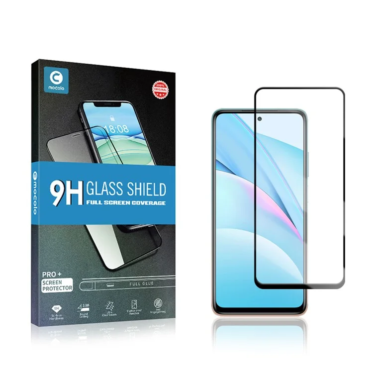 MOCOLO Full Glue Full Cover Silk Printing Tempered Glass Screen Protector for Xiaomi Mi 10T Lite 5G/Redmi Note 9 Pro 5G/Mi 10i 5G - Negro