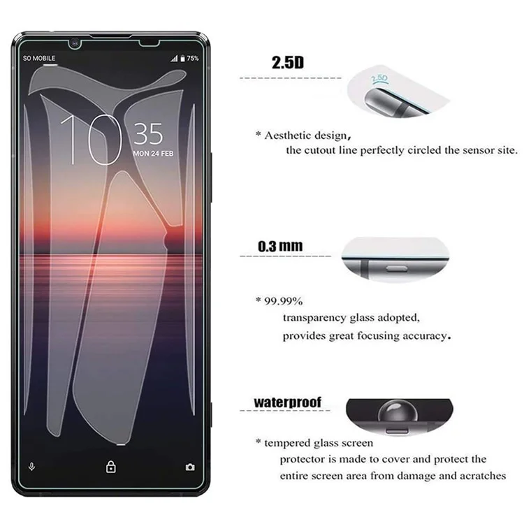2.5D Arc Edge Tempered Glass Screen Protector for Sony Xperia 5 II Scratch-resistant Film