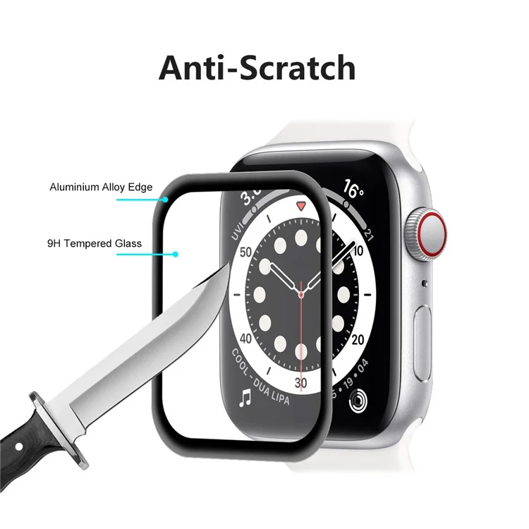 For Apple Watch SE (2023) / SE (2022) / SE / 6 / 5 / 4 44mm HAT PRINCE 0.2mm 9H Full Size Tempered Glass Screen Shield [3D Aluminum Alloy Edge]