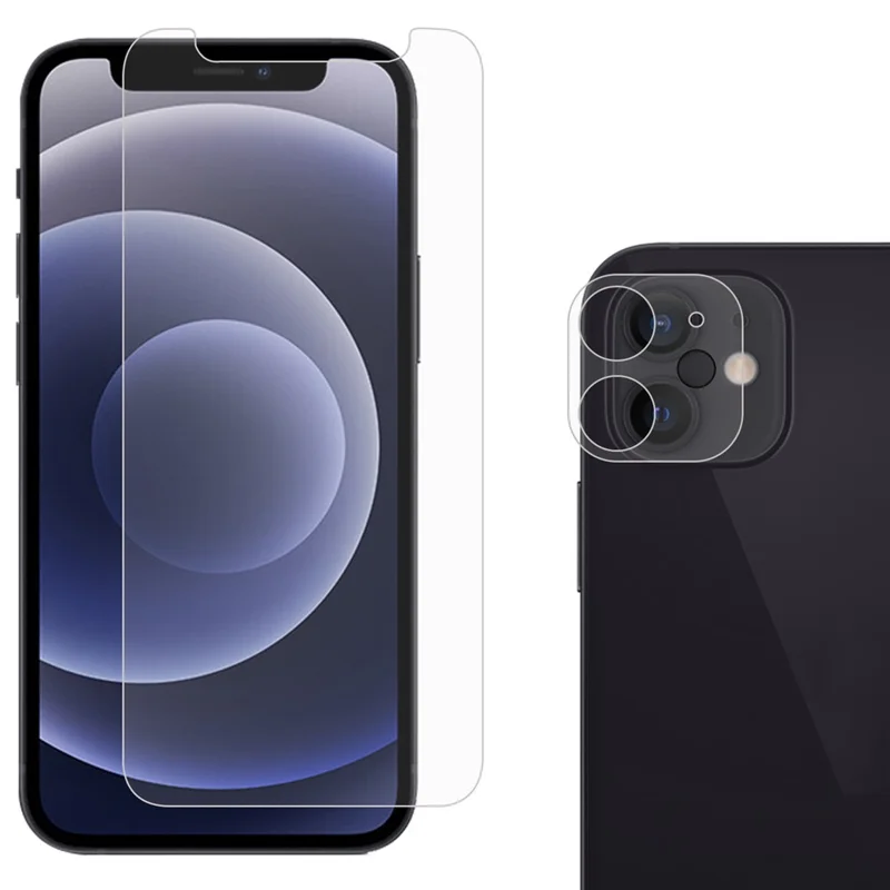 2.5D 9H buekantet forstærket glas skærmprotector + objektivfilm til iPhone 12