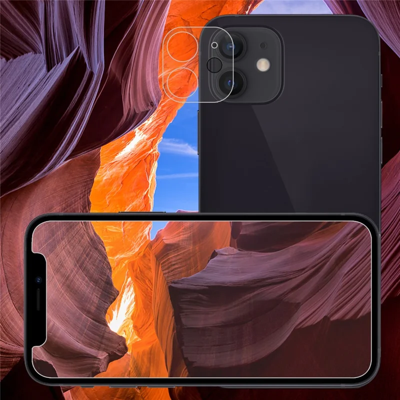 2.5D 9H buekantet forstærket glas skærmprotector + objektivfilm til iPhone 12