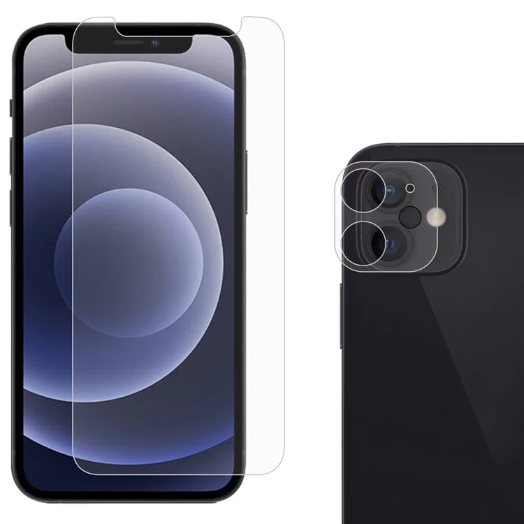 Für iPhone 12 mini 5,4 Zoll Qualität 2,5D 9H Arc Edge Panzerglas Bildschirmschutz + Kameralinsenfilm