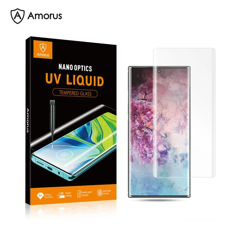 Amorus 3D Film D'écran en Verre Trempé UV à Colle Complète [irradiation Légère Uv] Pour Samsung Galaxy Note 10 Plus