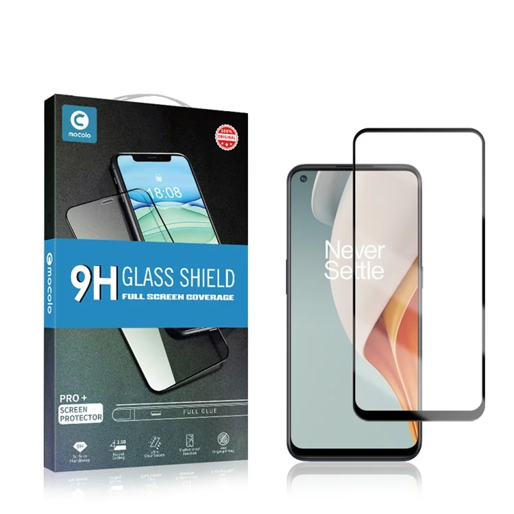 Protector de pantalla de vidrio templado con impresión sedosa para OnePlus Nord N10 5G, MOCOLO, cobertura completa, pegamento completo, película de defensa sólida - Negro 