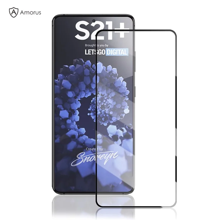 Amorus Silk Print Полный Клей Полный Охват Пленка Для Samsung Galaxy S21 + 5G HD Закаленного Стекла Экрана - Чернить