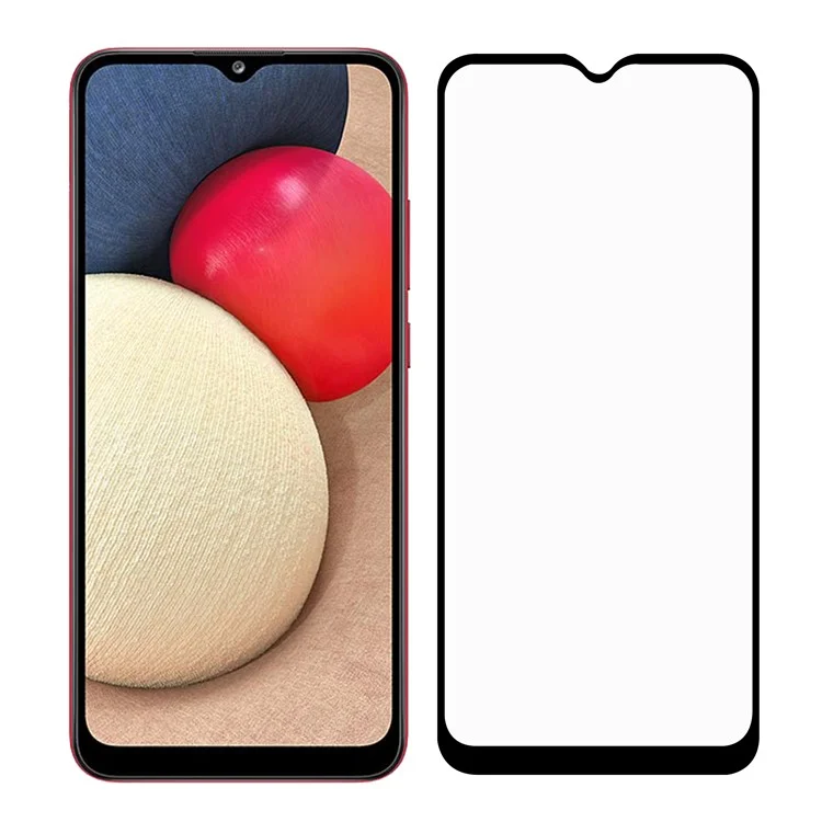 Film de verre trempé à bords noirs - Protecteur d'écran pour Samsung Galaxy A02s (166,5x75,9x9,2 mm) [Couverture complète] [Colle intégrale]