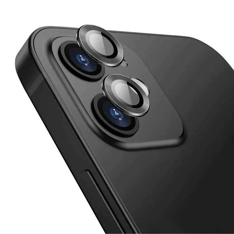 ENKAY HAT PRINCE Ultra Clear Back Camera Lens Protector Aluminium Alloy Frame Tempered Glass Film (2PCS / 1 Set) für iPhone 12 / 12 mini - Schwarz