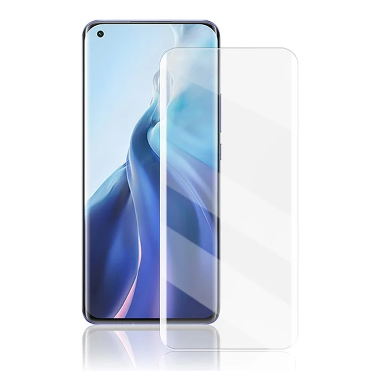 Amorus UV Liquid Vistra Temperada de Vidrio Completo Protector de Pantalla de Pegamento Para Xiaomi Mi 11, Diseño de Borde Curvado 3D Ultra Transparente Película de Cobertura Completa