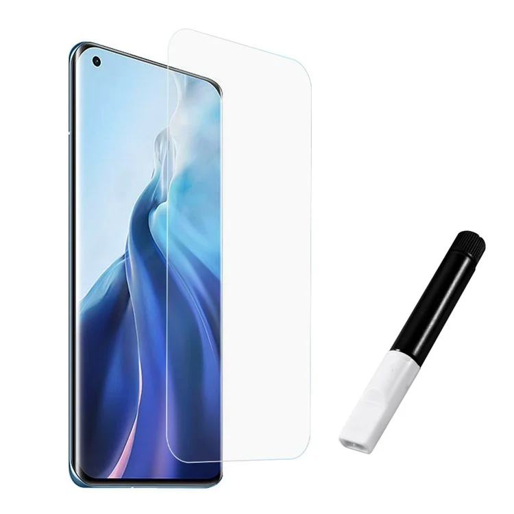 UV Liquid Curved Edge Tempered Glass Protector Support Fingerprint Unlock for Xiaomi Mi 11 Pro