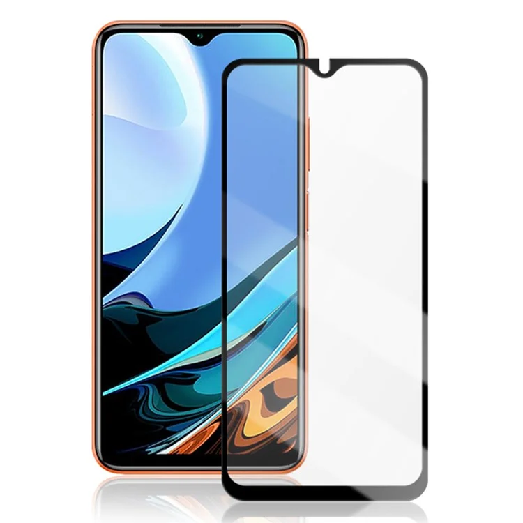 AMORUS Silk Printing High Definition Full Glue Tempered Glass Full Screen Protector Film for Xiaomi Redmi 9T/9 Power/Note 9 4G (Qualcomm Snapdragon 662) - Black