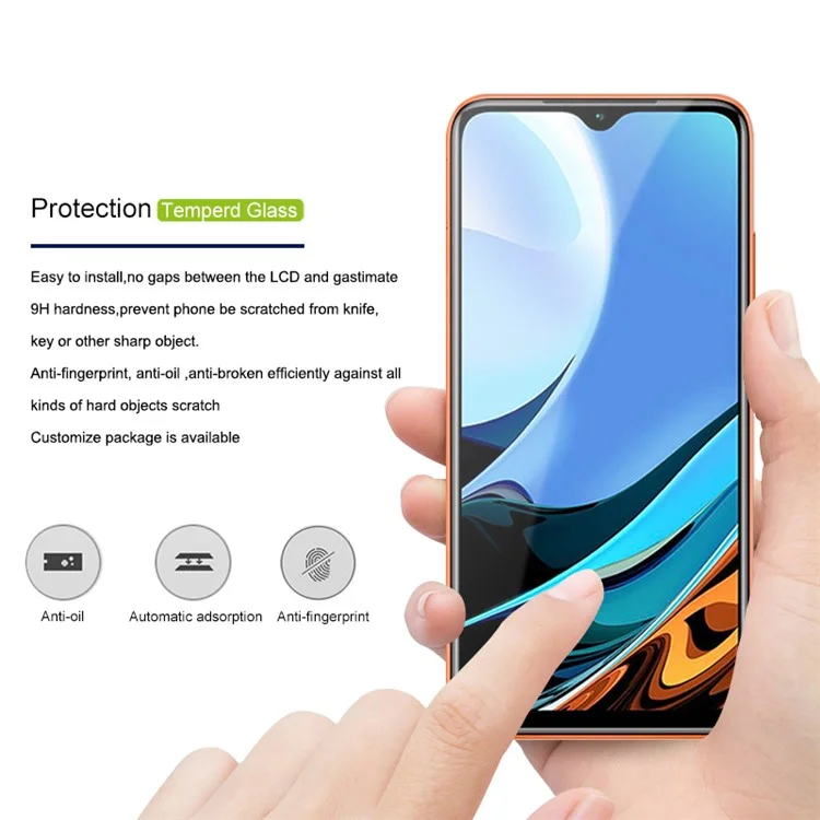 AMORUS Silk Printing High Definition Full Glue Tempered Glass Full Screen Protector Film for Xiaomi Redmi 9T/9 Power/Note 9 4G (Qualcomm Snapdragon 662) - Black