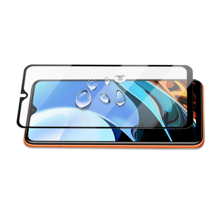 AMORUS Silk Printing High Definition Full Glue Tempered Glass Full Screen Protector Film for Xiaomi Redmi 9T/9 Power/Note 9 4G (Qualcomm Snapdragon 662) - Black