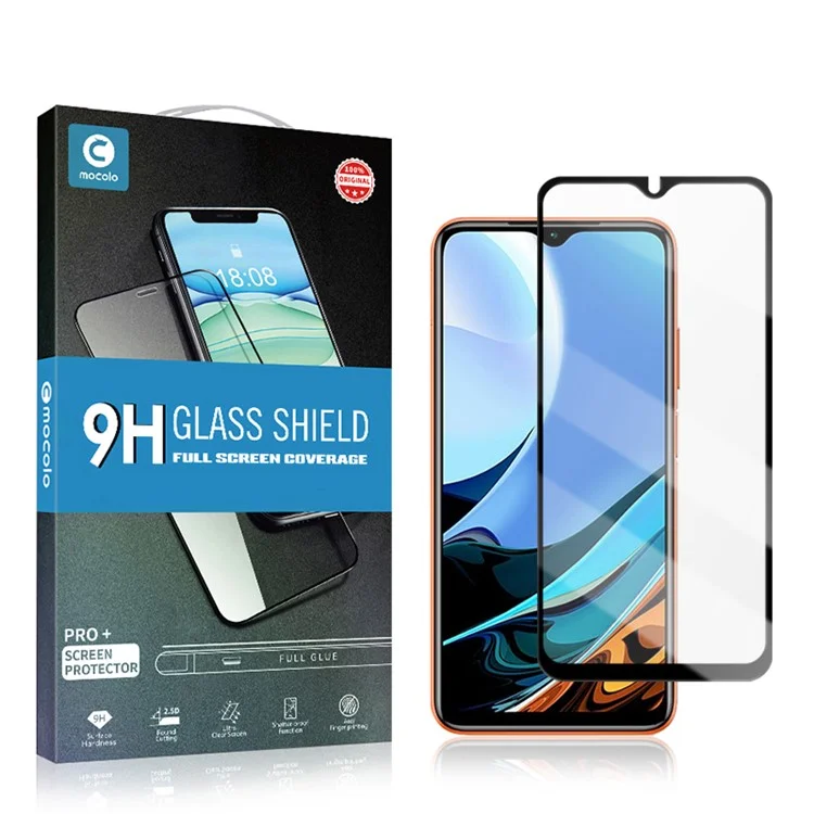 MOCOLO Complete Covering Silk Printing Full Glue Tempered Glass Film for Xiaomi Redmi 9T/9 Power/Note 9 4G (Qualcomm Snapdragon 662) Screen Protector - Black